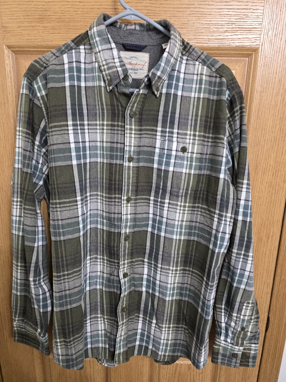 Weatherproof Men's Olive, White & Gray Plaid Button-Down Shirt